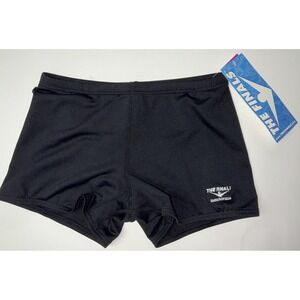 NWT Men's TYR The Finals Solid Black Square Leg Swimsuit Trunks Shorts‎ XXS 26